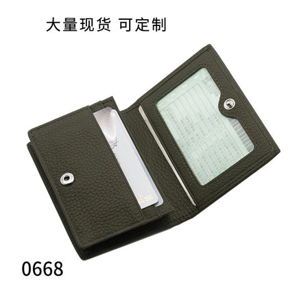 Cross-Border Hidden Buckle Mirror Window Genuine Leather Business Card Holder for Men and Women Large Capacity Business Card Holder First Layer Cowhide Card Holder