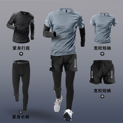 Sports suit Men's Fitness Clothes Summer Tights Thin Ice Silk Quick-drying Short-sleeved Running Shorts Casual Morning Running Clothes