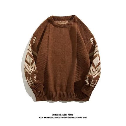 [in stock Running Volume] Retro Ethnic Style Sweater Men's Round Neck Knitted Sweater Lazy Personality Junior Sweater