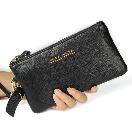 Ultra-thin Top Layer Cowhide Clutch Bag Women's All-match Fashion Big Brand Zipper Mobile Phone Bag Genuine Leather Long Wallet New