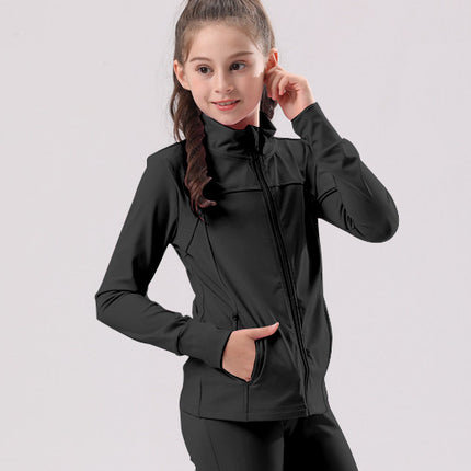 European and American Autumn and Winter New Girls Children's Long Sleeve Zipper Jacket Outdoor Sports Training Yoga Clothing Fitness Top