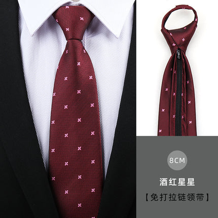 Dress Business Tie Men's and Women's Groom Wedding Black Zipper Korean Narrow No Lazy Striped Bow Tie Plaid