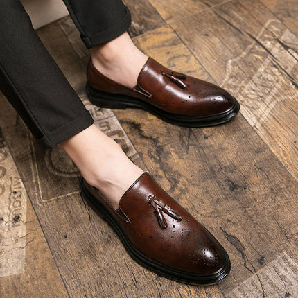 Men's Leather Shoes Casual Shoes Business Comfortable Leather Shoes Lightweight Soft Bottom Hollow-out Breathable Shoes Slip-on Men's Shoes