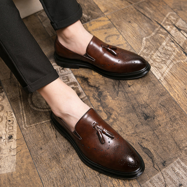 Men's Leather Shoes Casual Shoes Business Comfortable Leather Shoes Lightweight Soft Bottom Hollow-out Breathable Shoes Slip-on Men's Shoes