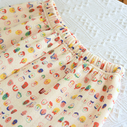 Autumn and Winter Air Cotton Sandwich Pajamas Women's Cardigan Casual Graffiti Baby Printed Fresh and Cute Home Clothes Set
