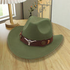 [warped western cowboy big and small bull head] military green / Adjustable