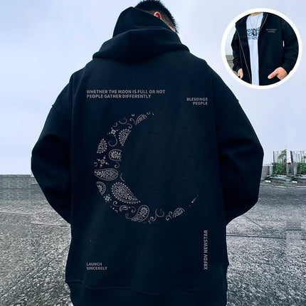 2024 new zipper sweater men's spring and autumn cardigan fat oversize plus size loose thin hooded coat