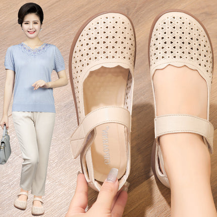 Mom's Shoes, Sandals for Middle-Aged Women, Comfortable for Summer, 2026 New Model, Non-Slip Soft-Soled Women's Leather Shoes, Clogs, Single Shoes