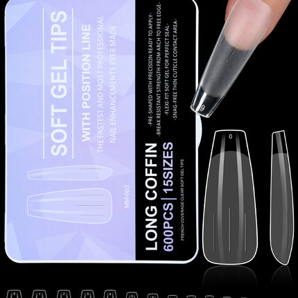 Cross-border grinding-free ultra-thin nail art half frosted seamless false finger nail patch soft gel tips 600p