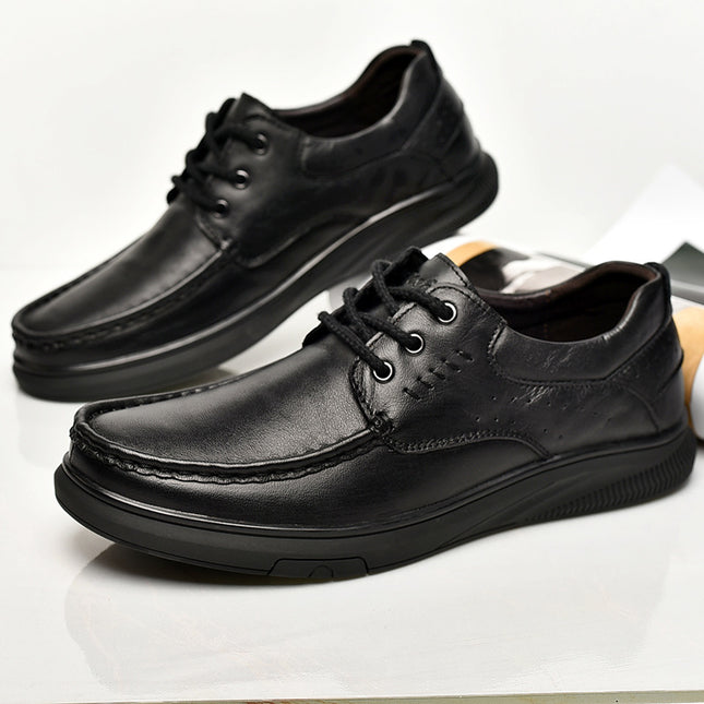 Leather Shoes Men's 2025 New Genuine Leather Business Casual Shoes Men's Low-top Lace-up Soft Sole Non-slip Shoes for Middle-aged and Elderly Dads