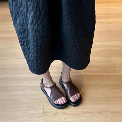 Sheepskin Version ~ Retro Casual Hollow Thick Bottom Open Toe Sandals Women's Summer New All-match Soft Bottom Height Increasing Roman Shoes