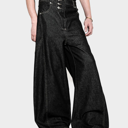 American Retro Loose Distressed Washed Black Wide-Leg Scimitar Pants Unisex Versatile Floor-Length Straight Denim Trousers Trendy
