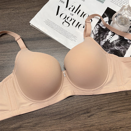 Glossy Seamless Simple Pure Color Versatile Side Breast Adjustable Intimates Large Size Big Breasts Showing Small Push-up Bra