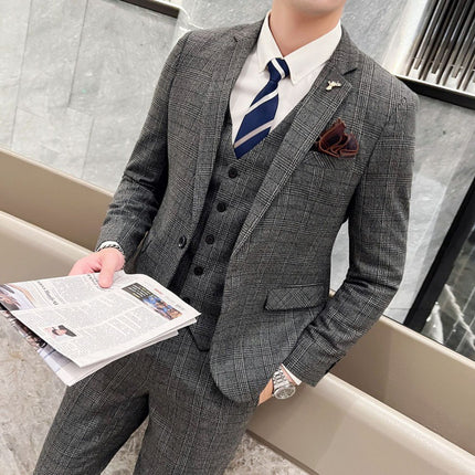 Suit suit full set men's jacket a set of Pu Shuai casual Korean Slim Fit Business wedding bridesmaid groom dress