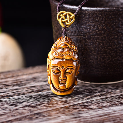 Couple's Pixiu Pendant Tiger Eye Stone Guanyin Buddha Guan Gong Ping An Buckle Pendant Yellow Tiger Eye Stone Pendant Supply Straight Hair