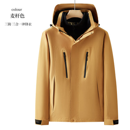 Windproof and Waterproof Three-in-One Down Jacket Fleece Graphene Hooded Work Clothes Jacket Work Clothes Printing