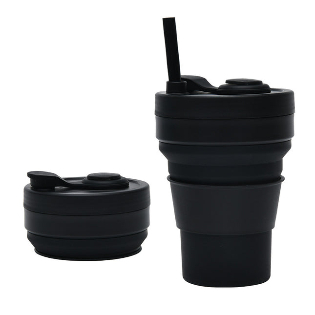 Cross-border folding cup outdoor travel convenient straw folding cup Silicone Collapsible Cup