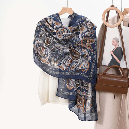 Spot European and American Fashion Women's Large Size Cotton and Linen Scarves Korean Fashion Spring and Summer Scarves Sun Protection Beach Towels Dropshipping