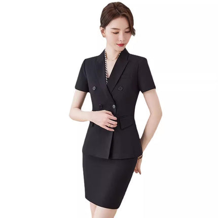 Short-sleeved Temperament Goddess Fan Front Desk Jewelry Shop Beauty Salon Work Clothes Summer Hotel Slimming Small Suit suit Dress