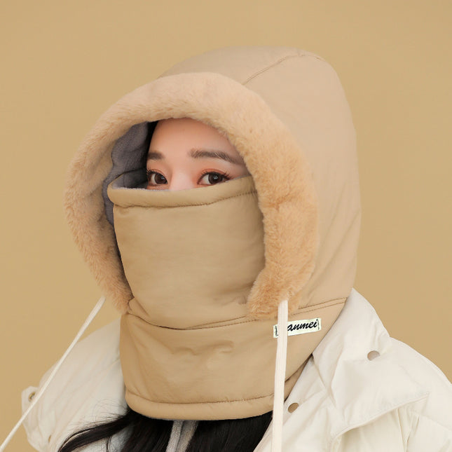 Winter Hat Warm Lei Feng Hat for Men and Women with Ear Protection, Fleece-Lined, Thickened, Cold-Proof Mask, Neck Gaiter Integrated Hat, Cycling Hat