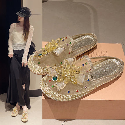 Rhinestone Bow Fisherman Shoes Women's 2025 Spring and Summer New Korean Style Flat-bottom Fashion Leg Casual Shoes Women