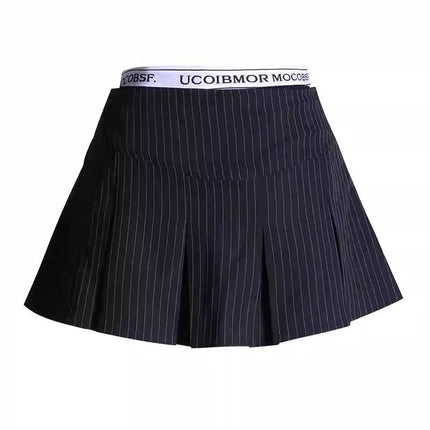 2025 New Vertical Stripesd Black Pleated Skirt for Women Summer High Waist Slimming Look A-Line Skirt Short Skirt for Small People
