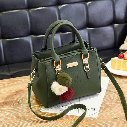 Small square bag ladies handbag simple shoulder bag large capacity bag double fur ball messenger bag wholesale cross-border