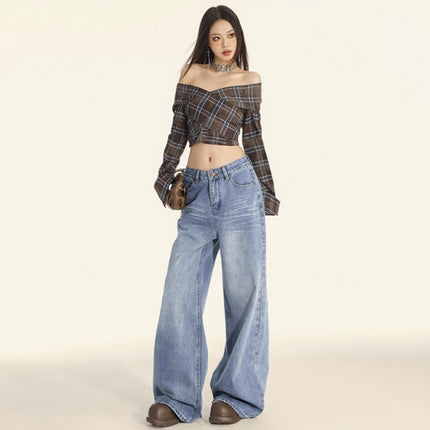 25Th !｜High-Waisted Wide-Leg Jeans for Women 2025 Spring New Loose Draped Washed Straight-Leg Floor-Length Pants