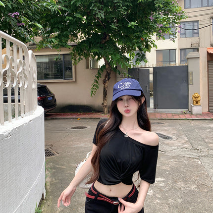 Gray Off-Shoulder Short-Sleeve T-Shirt for Women, Summer Design with a Unique Twist, Off-Shoulder Slim-Fit Crop Top for a Hot Girl Look