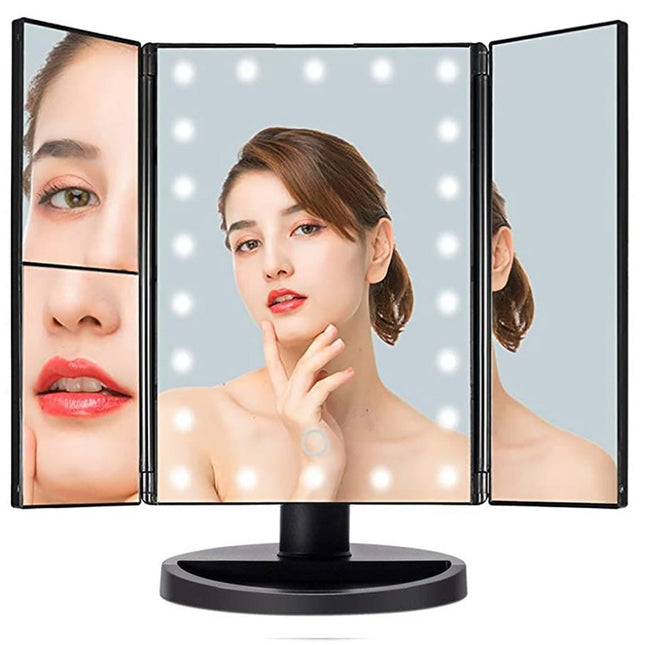 Cross-Border Led22 Light Mirror Three-Sided Foldableing Makeup Mirror with Light Charging Desktop Beauty Mirror Desktop Luminous Mirror