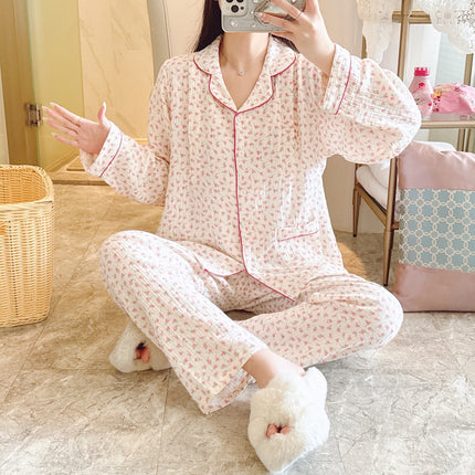 New crepe plus size cotton confinement clothing soft and comfortable sweat-absorbent breathable maternity pajamas
