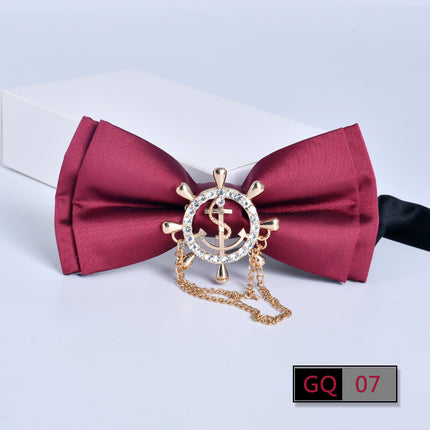 Bow tie men's formal business wine red monochrome plain diamond double flat groom wedding festive new style