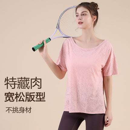 Summer New Style Mesh Yoga Suit Quick-drying Breathable Loose Slimming Short-sleeved Sports Blouse Yoga Top Fitness Suit
