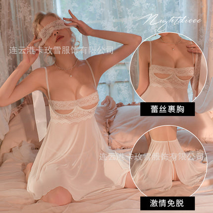 Kamei Snow Summer Thin Lace Sling Home Women's Nightdress Steel Ring Gathering Sexy Lingerie 1889