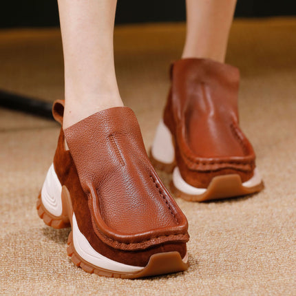 Sports Shoes for Women 2025 Autum New Women's Shoes Accessible Luxury High-End First-Layer Cowhide Slip-On Casual Shoes