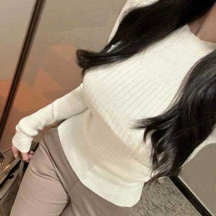South Korea Dongdaemun Commuter All-match Sexy Spice Girl Body-tight Figure-fitting Slimming Long-sleeved Base Sweater Top for Women