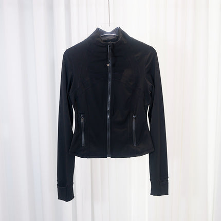 Spring and Summer Yoga Wear Stand Collar Jacket Short Silver Zipper Cardigan Jacket Slim Fit Elastic Slimming Yoga Wear Running
