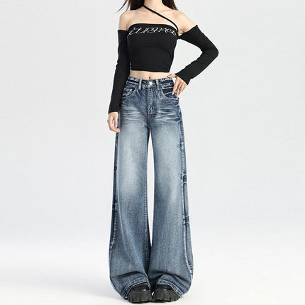 Showing Leg Long Hip Covering New Women's Wear Spring 2025 Design Sense Slim Mop Pants Retro High Waist Wide Leg Pants