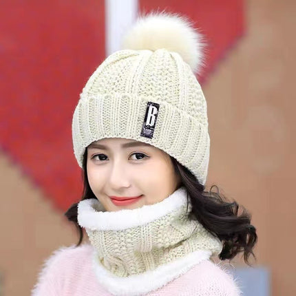 Winter Korean Style Woolen Hat for Women with Velvet and Thickeneded Scarf for Mothers to Heattech and Cold-Proof Knitted Trendy Hat for Cycling