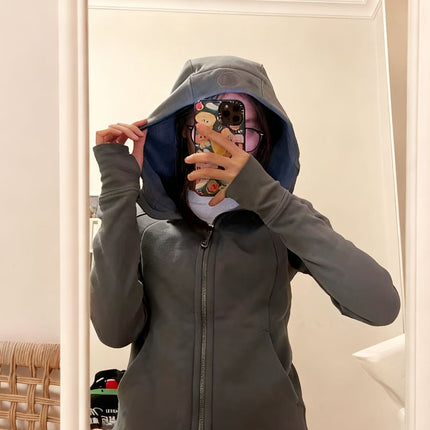 Lulu Original Scuba Cardigan Full Zipper Slim Long-Sleeved Hoodie Hooded Jacket Jacket Sweatshirt Women's Top