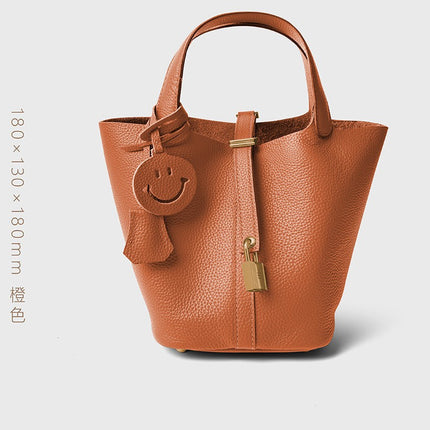 Bags for Autumn and Winter 2025, First Layer Cowhide Bucket Bag, Handheld Mommy Bag, Genuine Leather Tote Bag, Large Capacity Women's Bag