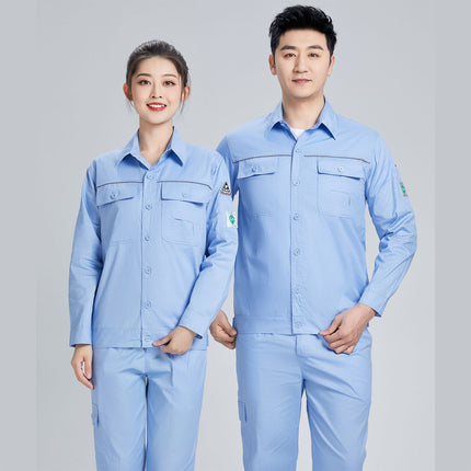 Pure cotton summer anti-static card pocket work clothes gas station filling station thin gas petrochemical long sleeve labor protection clothing