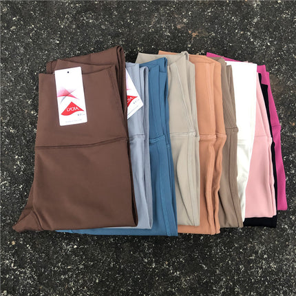 Solid color sexy women's high waist yoga trousers high strength compression support slim fit seamless foot mouth anti-curling Lycra