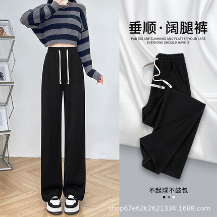 Plus velvet pants children autumn and winter 2024 new this year popular explosions black chenille wide leg pants narrow version straight pants