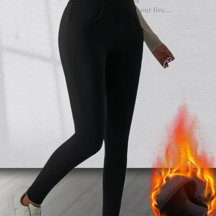 Black Leggings for Women, Suitable for Wearing Outside in Autumn and Winter, with Fleece Lining, High Waist, Stretchy, Thickened, Slim-Fit Long Pants, Cross-Border Fleece Pants