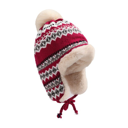 Fair Isle Style Knitted Hat, Thickened for Cold Weather in the Northeast, Windproof and Cold-Resistant Lei Feng Hat, Winter Thickened Warm Ear-Protecting Jacquard Hat