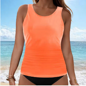 2025 New Cross-Border European and American Solid Color Two-Piece Swimsuit Solid Color Sexy Bikini Beach Hot Spring Swimwear Top