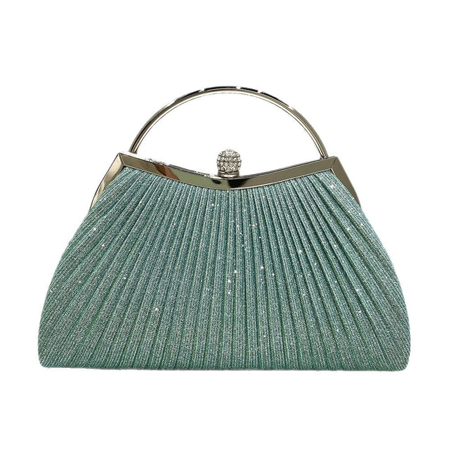 Mint Green Glitter Elegant Frill Handheld Evening Bag Ladies Fashion Temperament Rhinestone Decorative Clutch Evening Bag