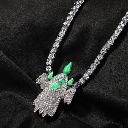 Hip-Hop Cute Colorfulful Luminous Ghost Pendant Necklace Niche Street Stylish Diamond Cartoon Sweater Chain Jewelry