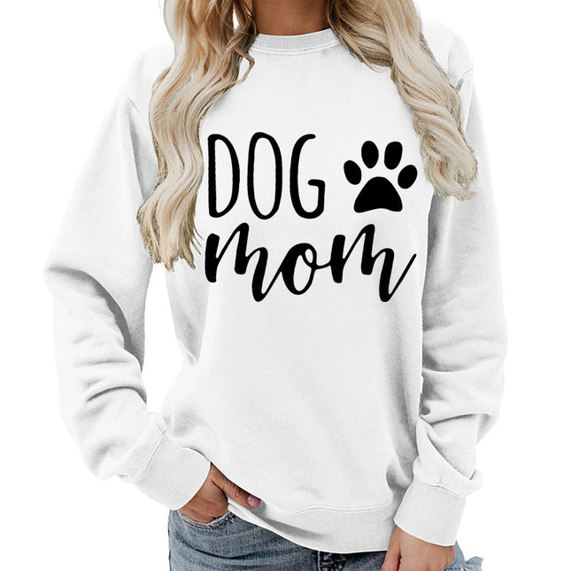 Dog mom printed round neck women's jacket vests foreign trade supply autumn and winter coat casual loose European code cross-border